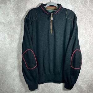 Orvis‎ Sweater Mens Size 2XL Black Merino Wool Knit 1/4 Zip Pullover Elbow Patch